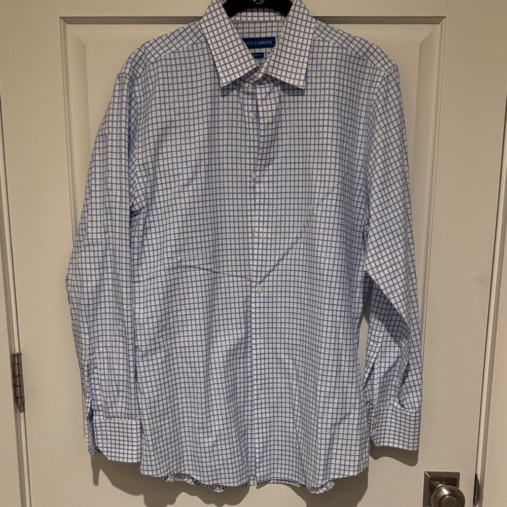 Vince Camuto Blue and White Checkered Dress Shirt